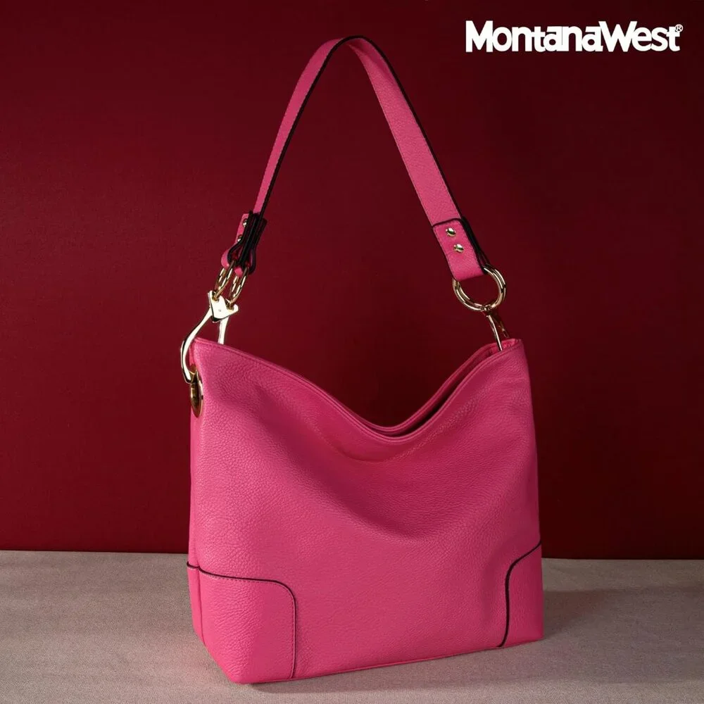 Women's Pink Satchel Bucket Top Wide Handle Elegant Stylish Shoulder Hobo Bag